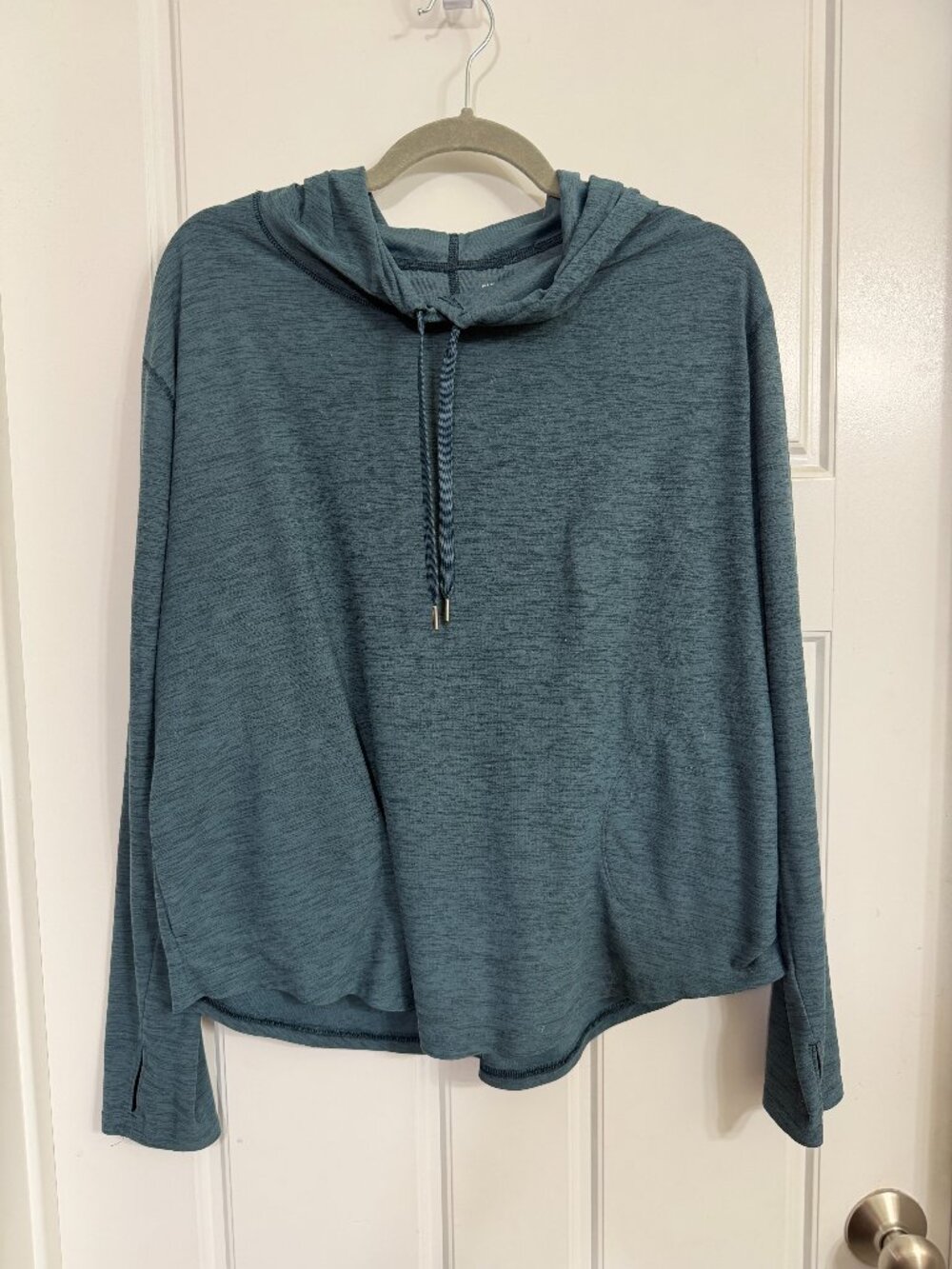 Old Navy Active Breathe ON Hoodie Size L Teal Blue Heather Thumbholes Pullover